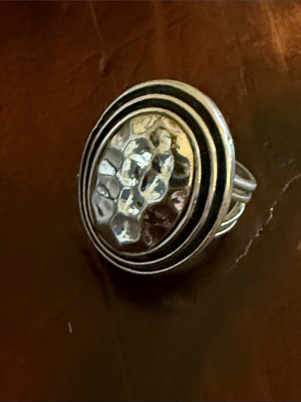 Hammered Oval Statement Ring in Silver